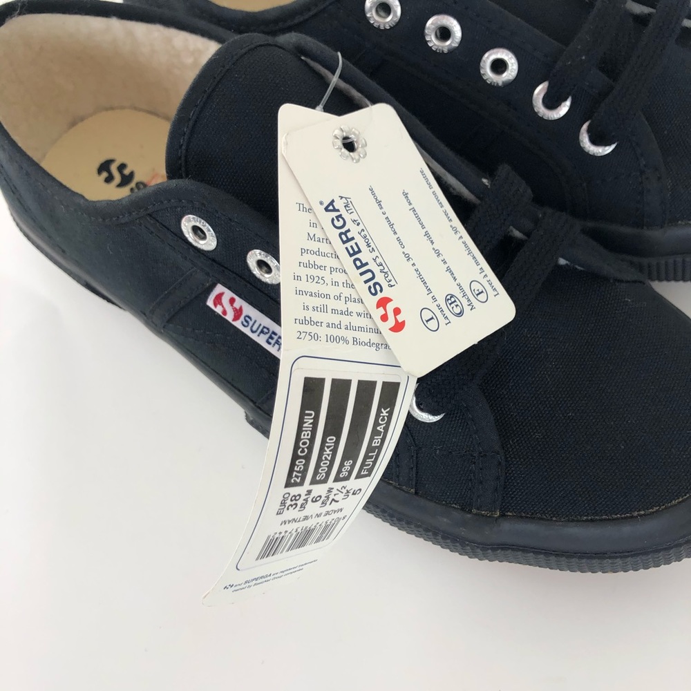 NWT SUPERGA black sherpa lined low top sneaker - Picture 3 of 8